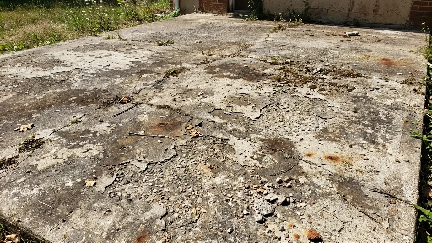Before: a patio slab with a flaking, stained old patio slab