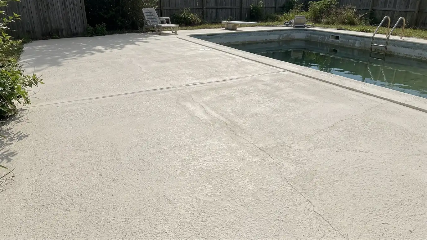 After: Worn pool deck renewed | Music City Concrete After: a pool deck with a light textured non-slip deck with a clean edge